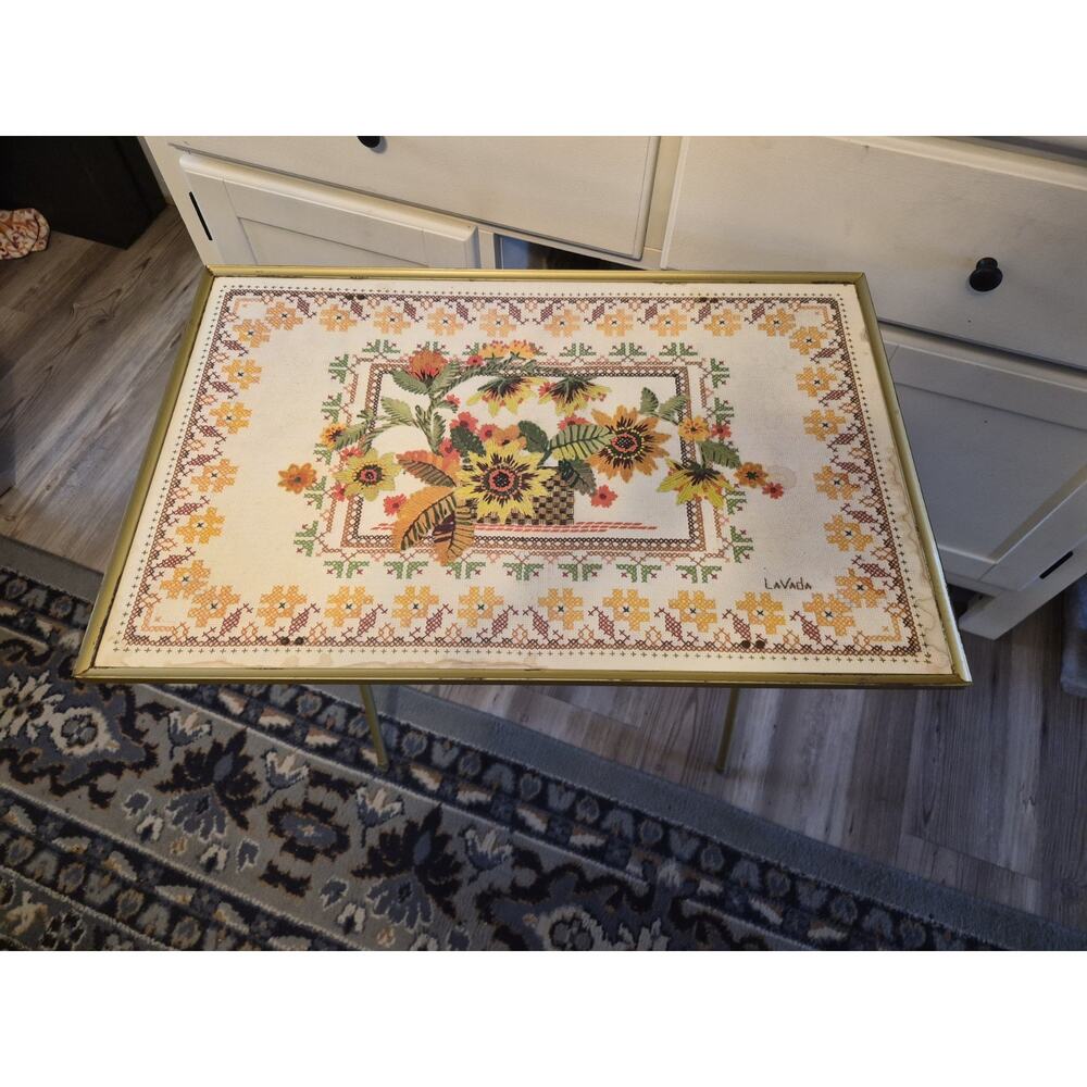 Vintage LaVada Needlepoint Design TV Tray MCM
